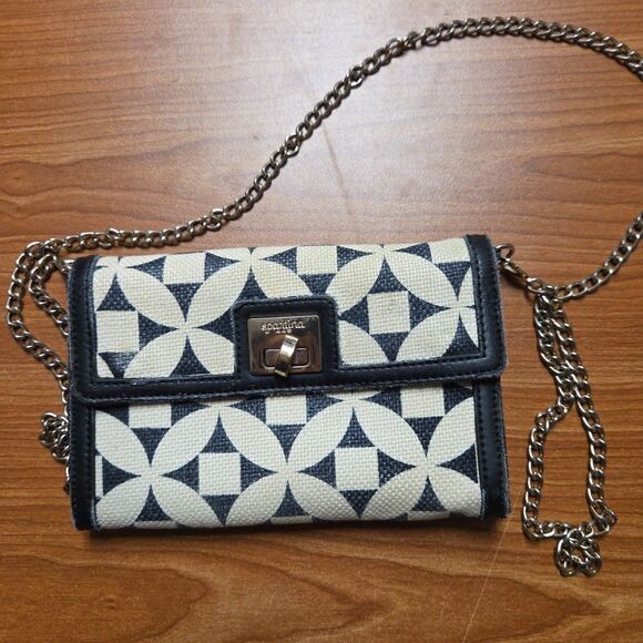 Spartina Handbags - Spartina 449 Kiawah Black/White Linen/Leather Small Clutch/Crossbody Bag
